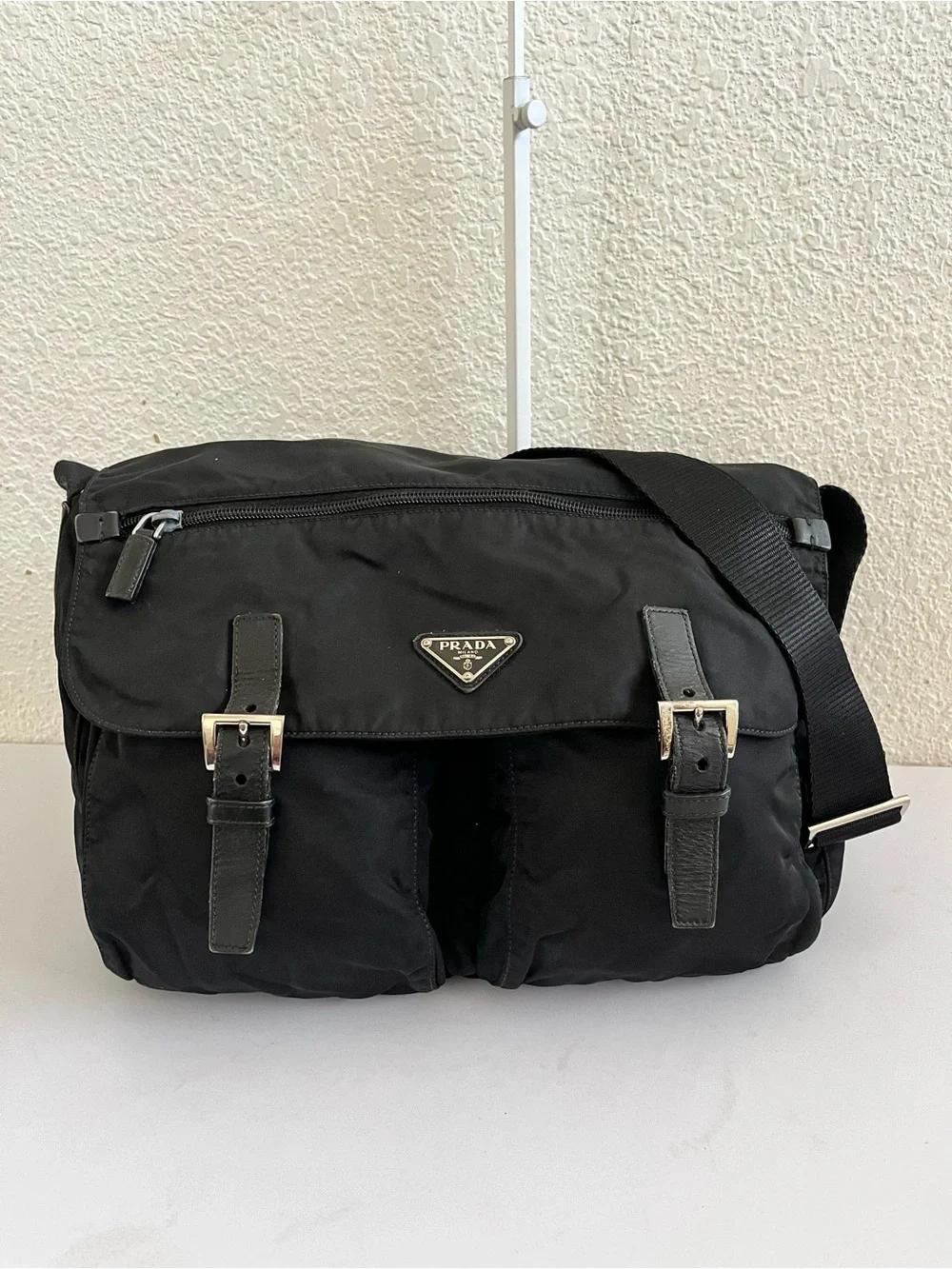 Prada black nylon messenger bag